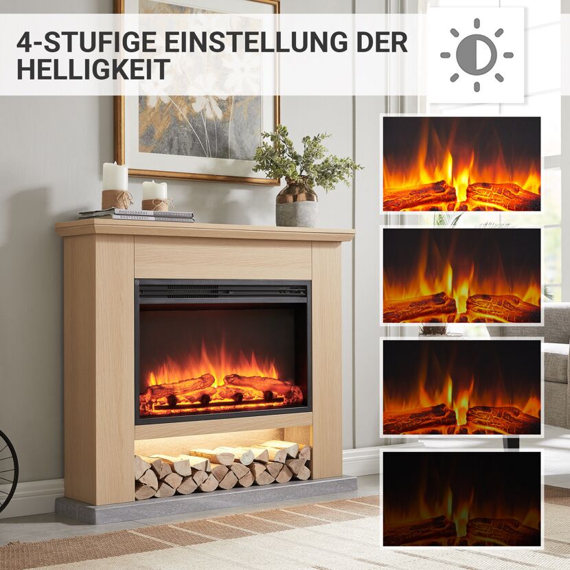 Elektrischer Kamin mit verschiedenen Helligkeitsstufen
