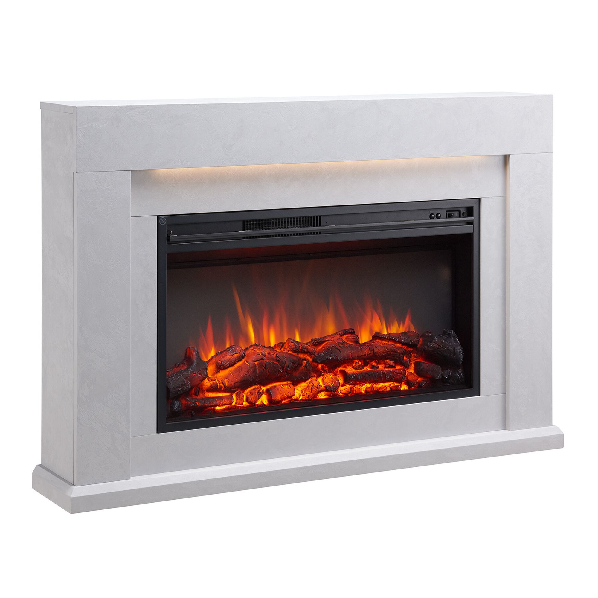 Weißer Elektrokamin mit Flammen
