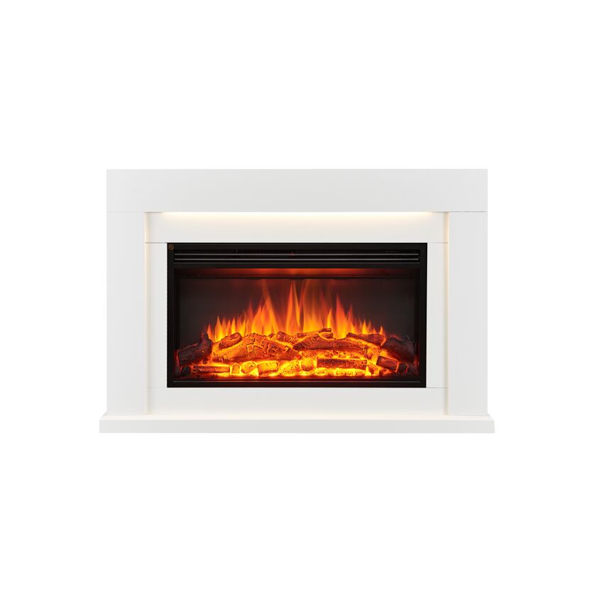 Weißer Elektrokamin mit Flammen