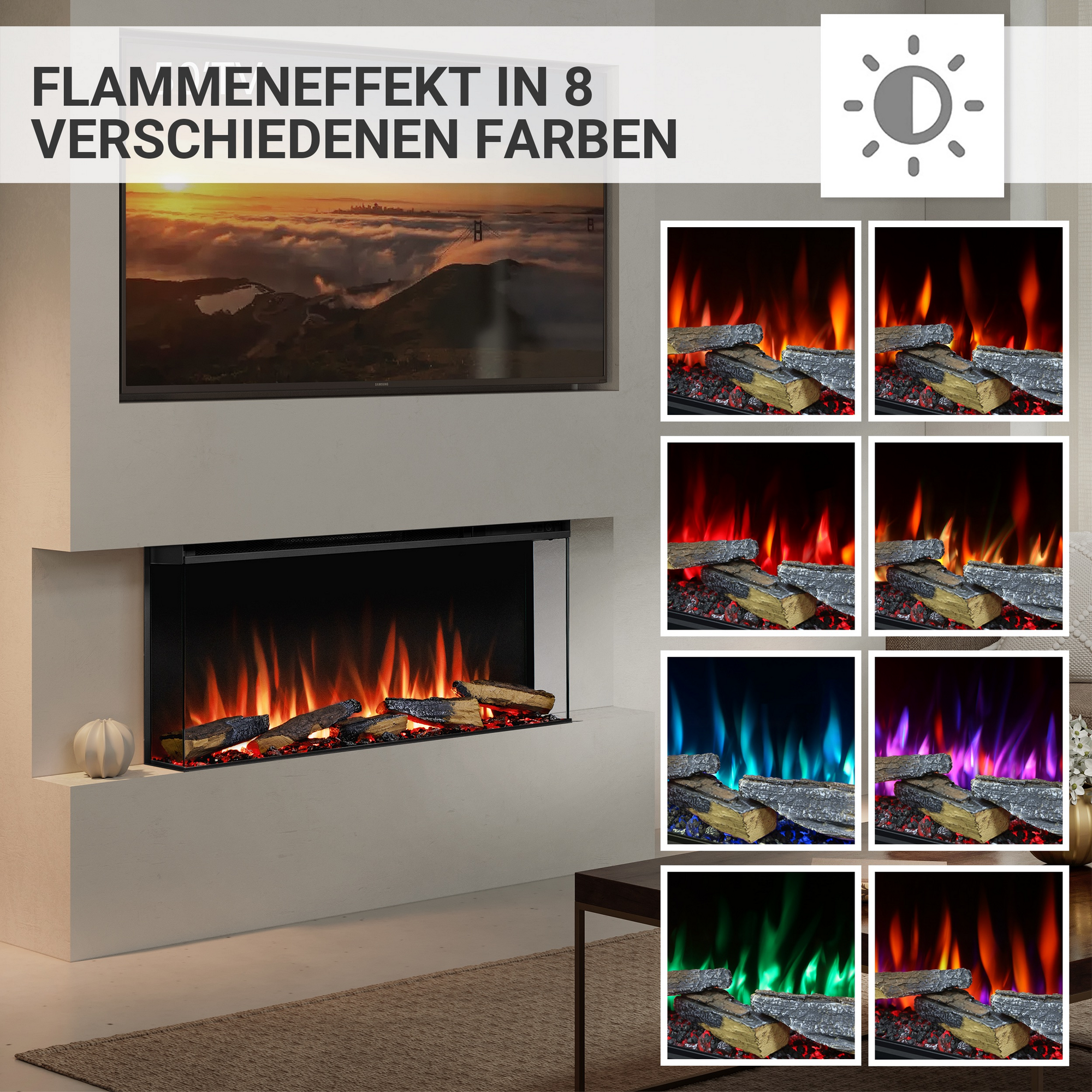 Elektro-Einbaukamin 'Athena 36' schwarz 1500 W, Wifi 3D-Flammeneffekt Fernbedienung 92,8 x 49,5 x 21 cm + product picture