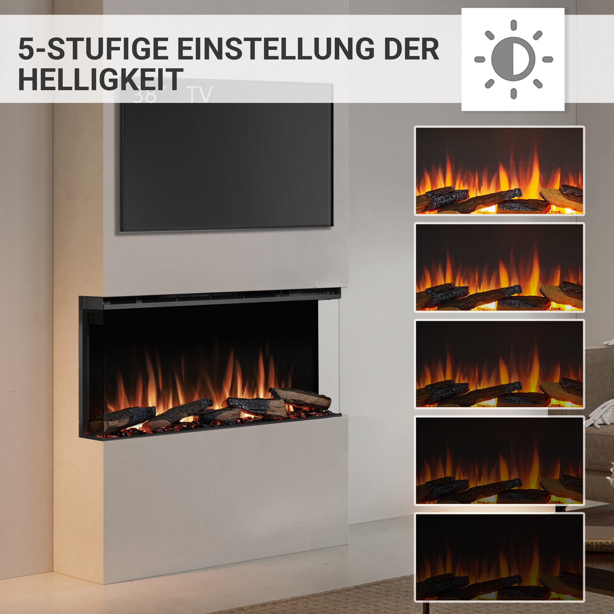 Elektro-Einbaukamin 'Athena 36' schwarz 1500 W, Wifi 3D-Flammeneffekt Fernbedienung 92,8 x 49,5 x 21 cm + product picture