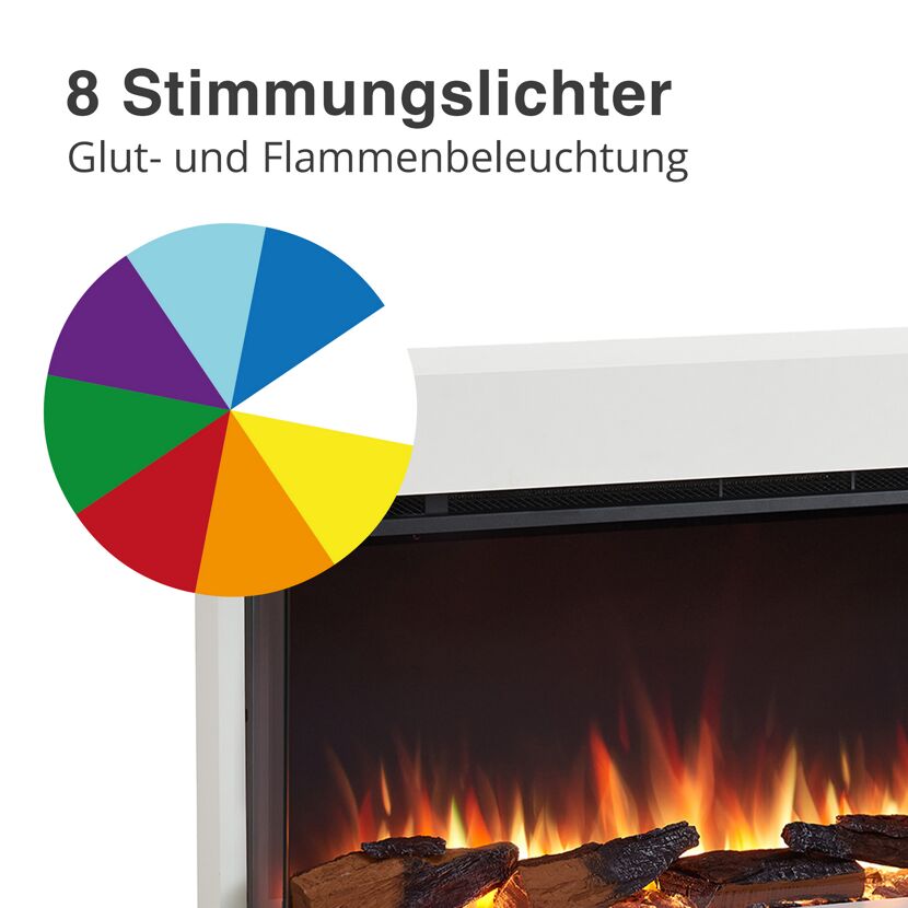 Elektrischer Kamin mit acht Lichteinstellungen