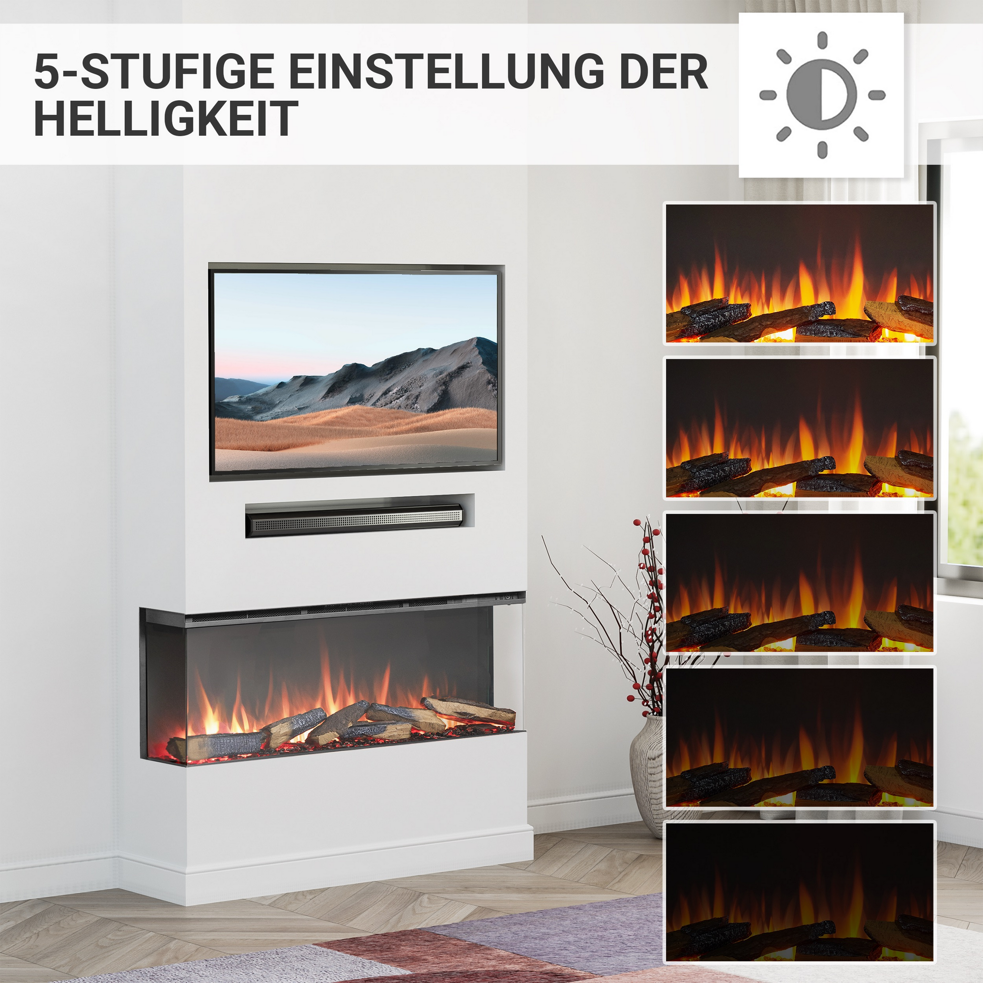 Elektro-Einbaukamin 'Athena 44' schwarz 1500 W, Wifi 3D-Flammeneffekt Fernbedienung 112,8 x 49,5 x 21 cm + product picture
