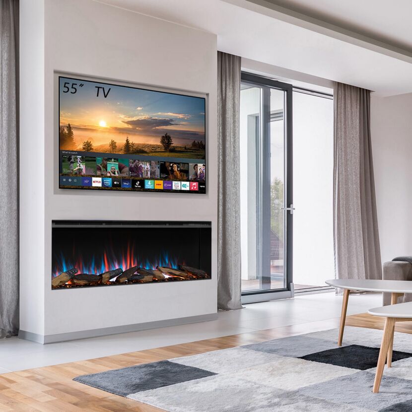 Elektrokamin mit TV an der Wand