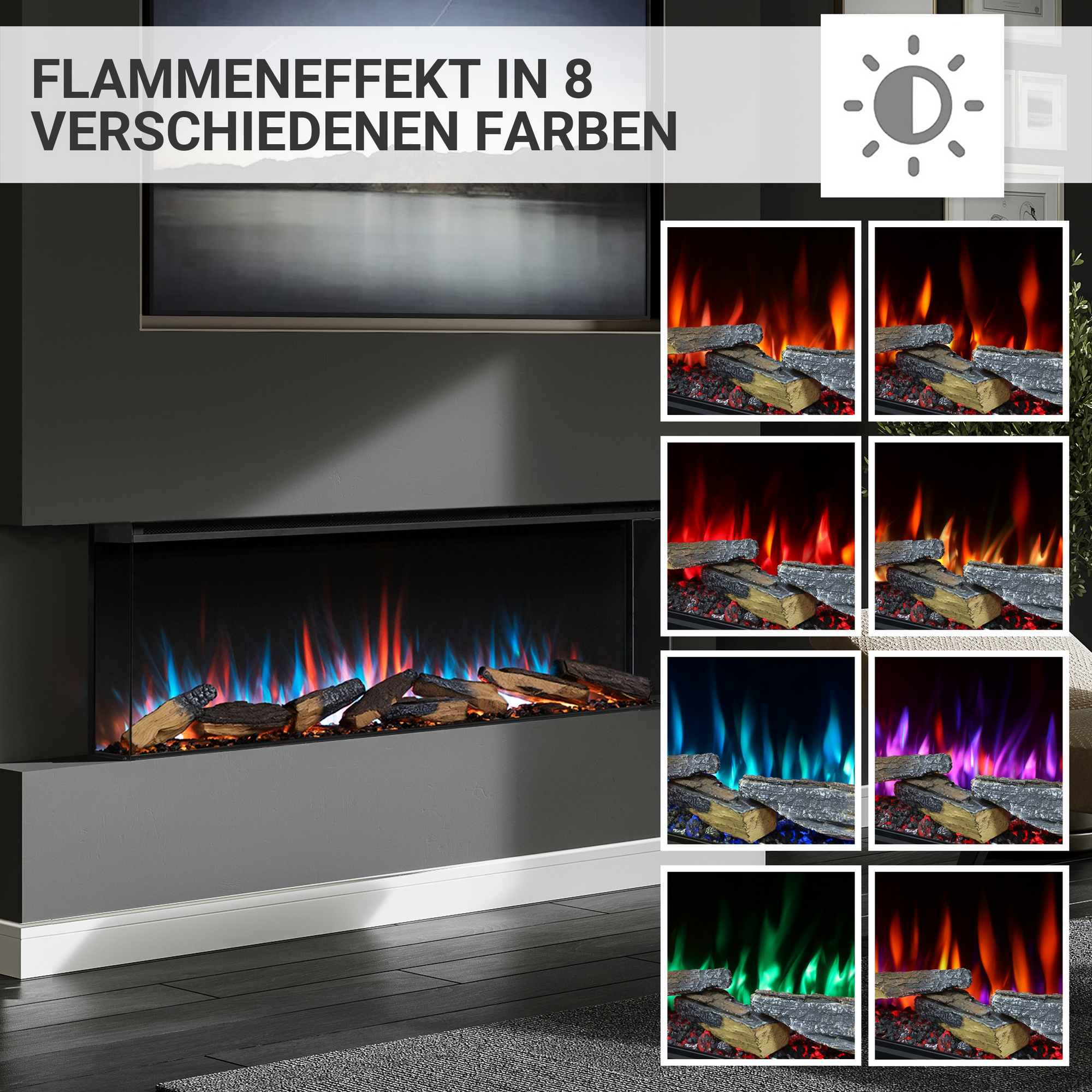 Elektro-Einbaukamin 'Athena 52' schwarz 1500 W, Wifi 3D-Flammeneffekt Fernbedienung 132,8 x 49,5 x 21 cm + product picture
