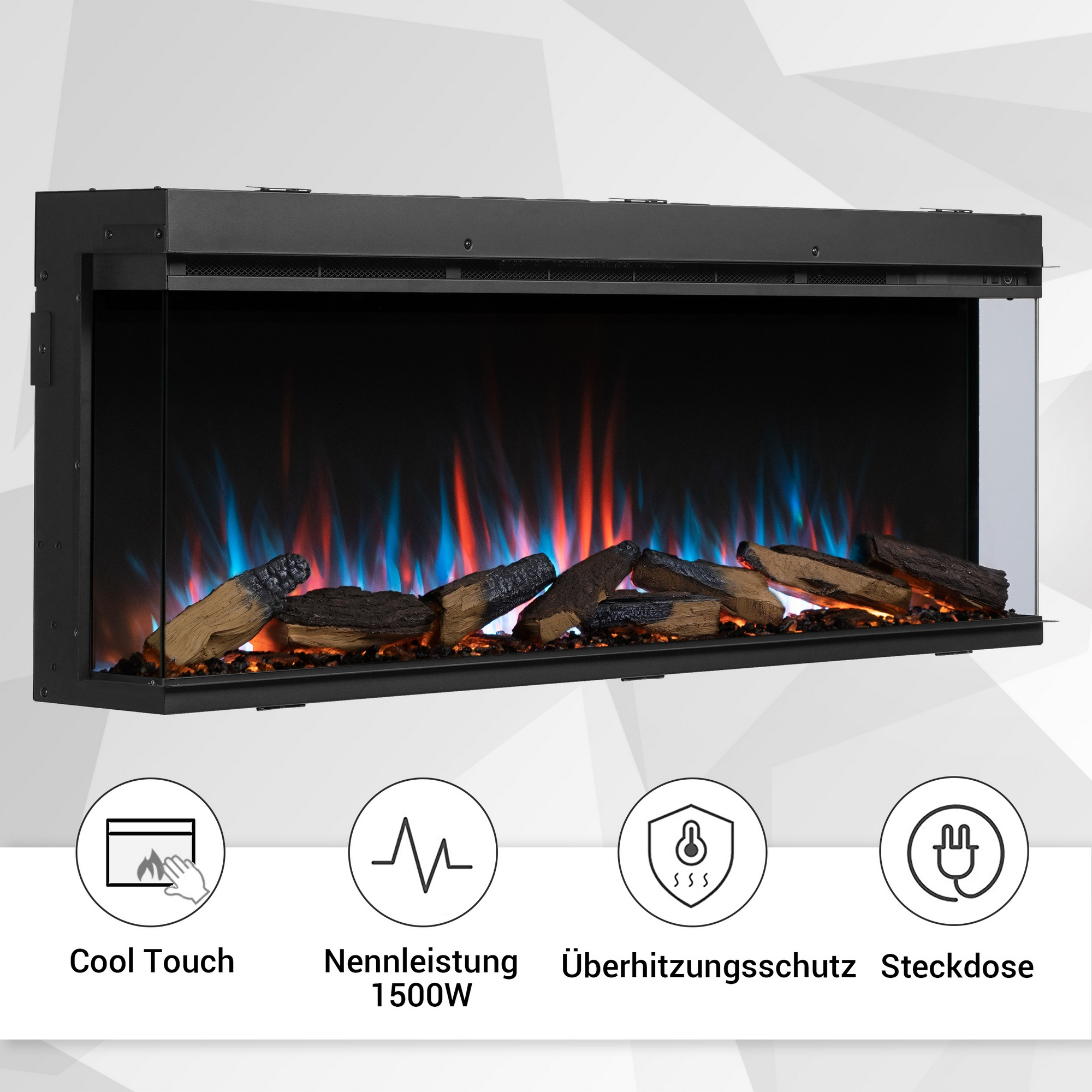 Elektro-Einbaukamin 'Athena 52' schwarz 1500 W, Wifi 3D-Flammeneffekt Fernbedienung 132,8 x 49,5 x 21 cm + product picture