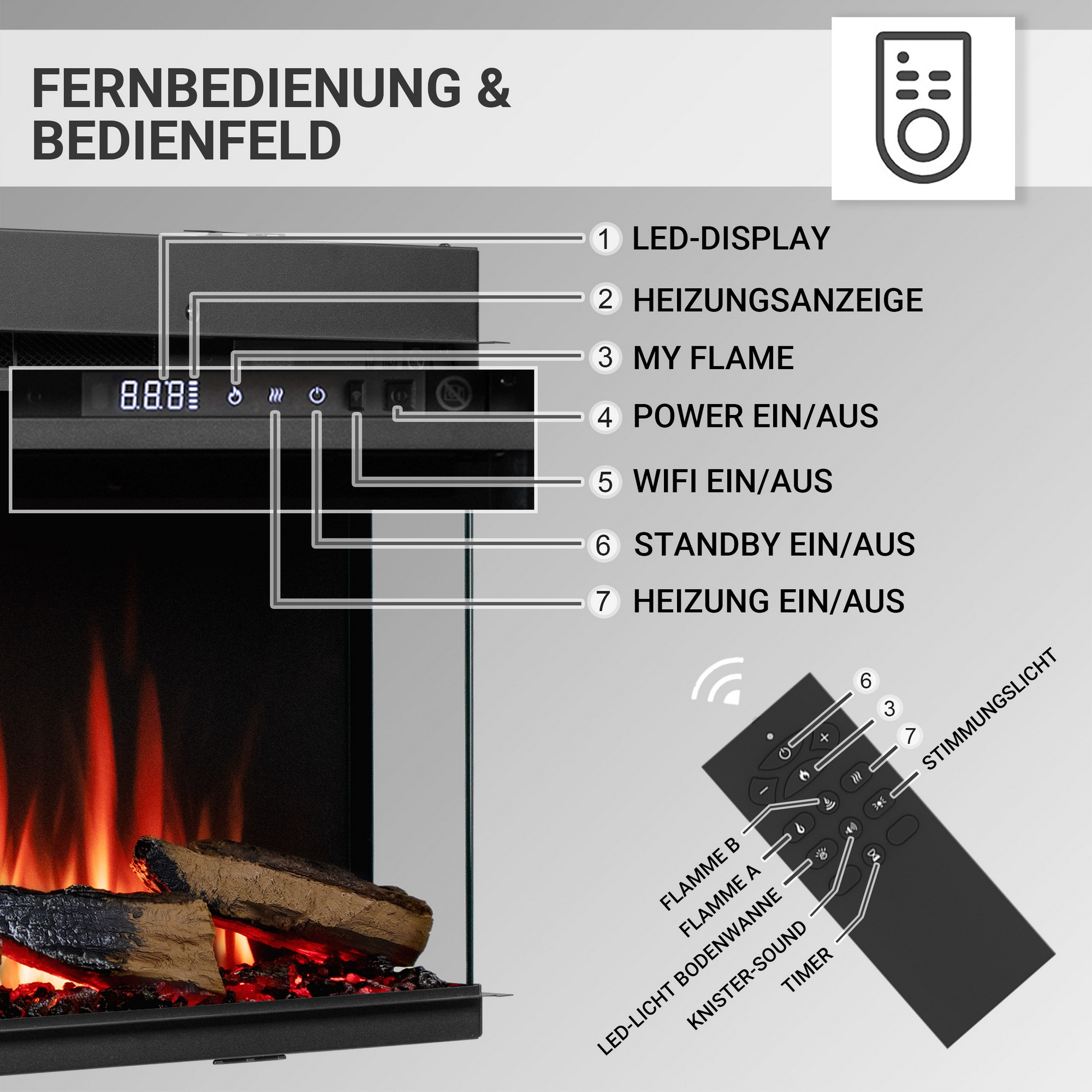 Elektro-Einbaukamin 'Athena 60' schwarz 1500 W, Wifi 3D-Flammeneffekt Fernbedienung 152,8 x 49,5 x 21 cm + product picture