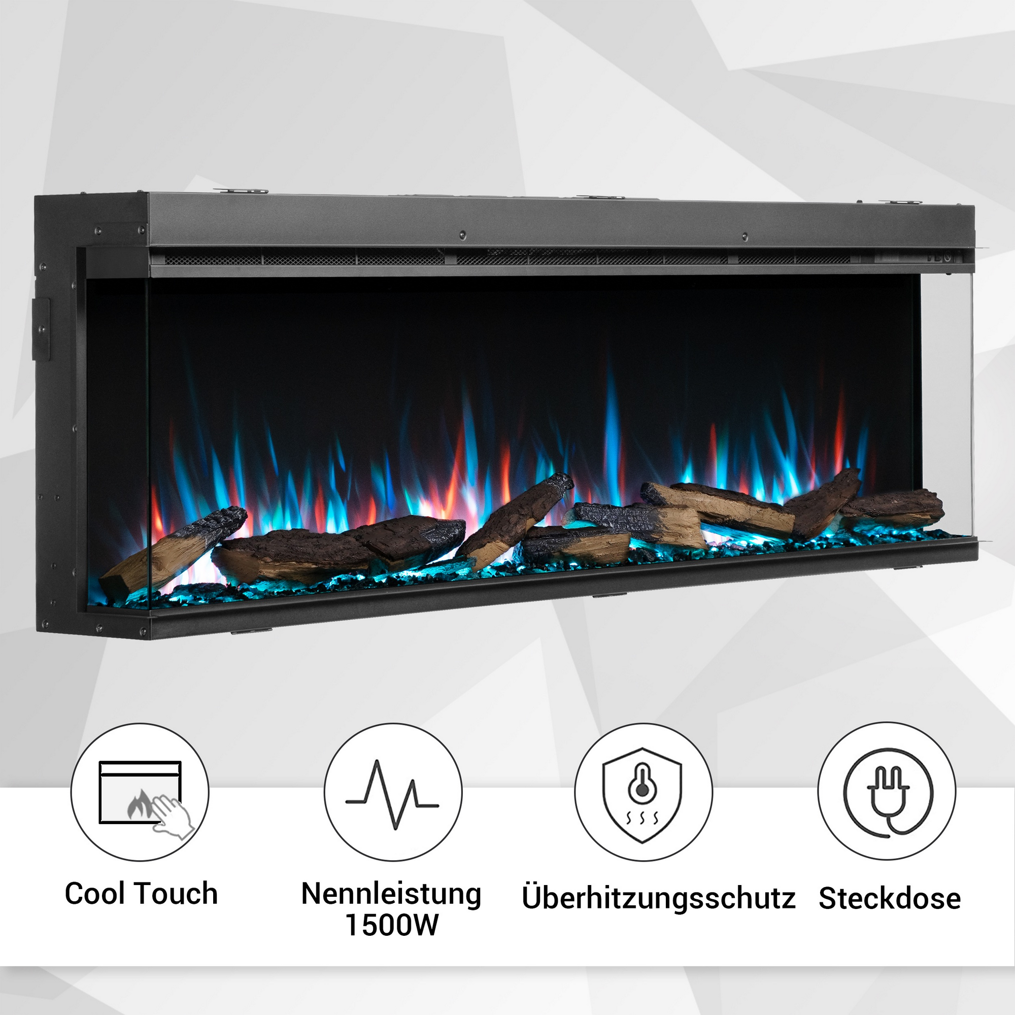 Elektro-Einbaukamin 'Athena 60' schwarz 1500 W, Wifi 3D-Flammeneffekt Fernbedienung 152,8 x 49,5 x 21 cm + product picture