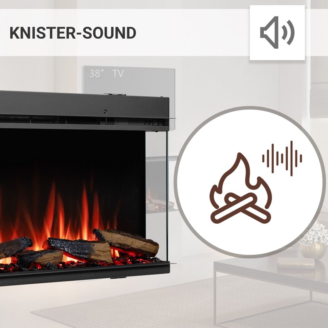 Elektrokamin mit knisterndem Kaminfeuer-Sound