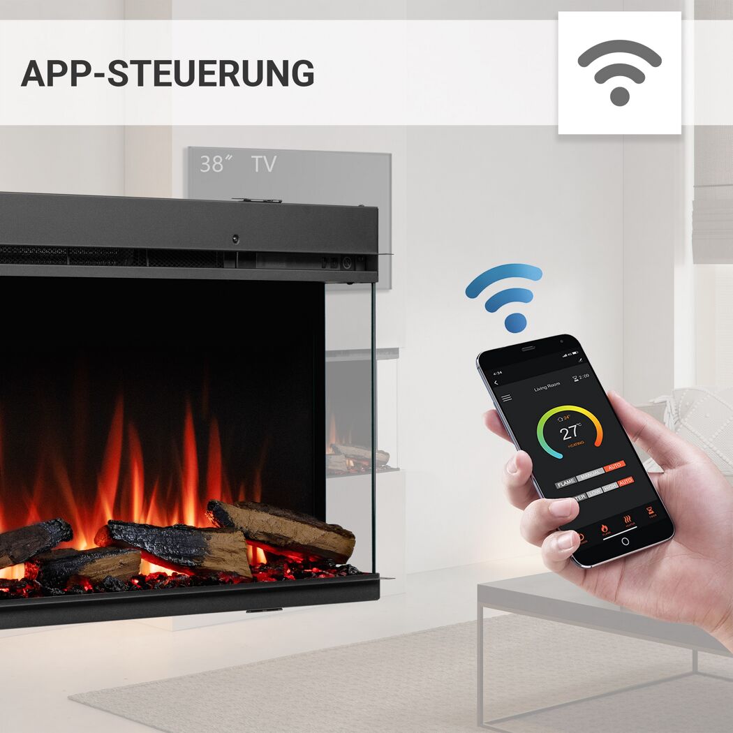 Kamin mit App-Steuerung über Smartphone
