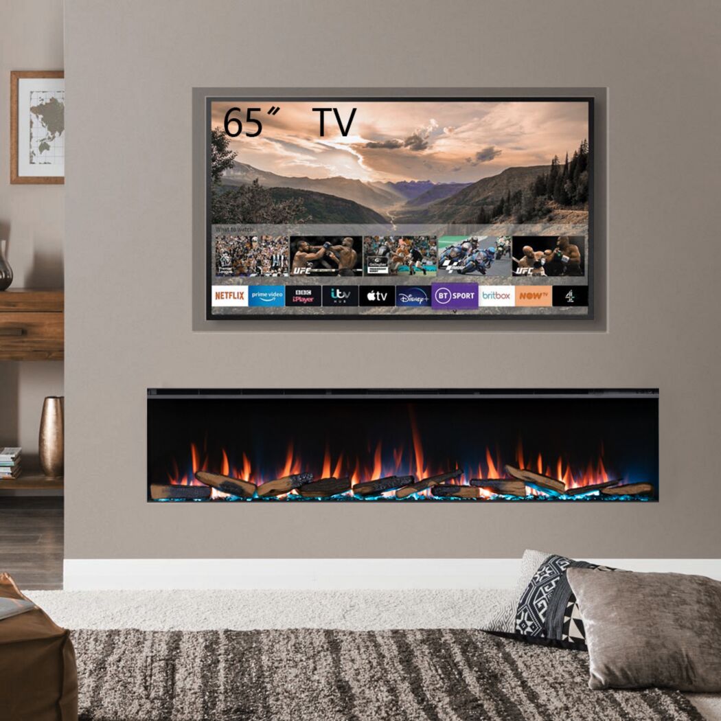 65 Zoll Fernseher über Elektrokamin