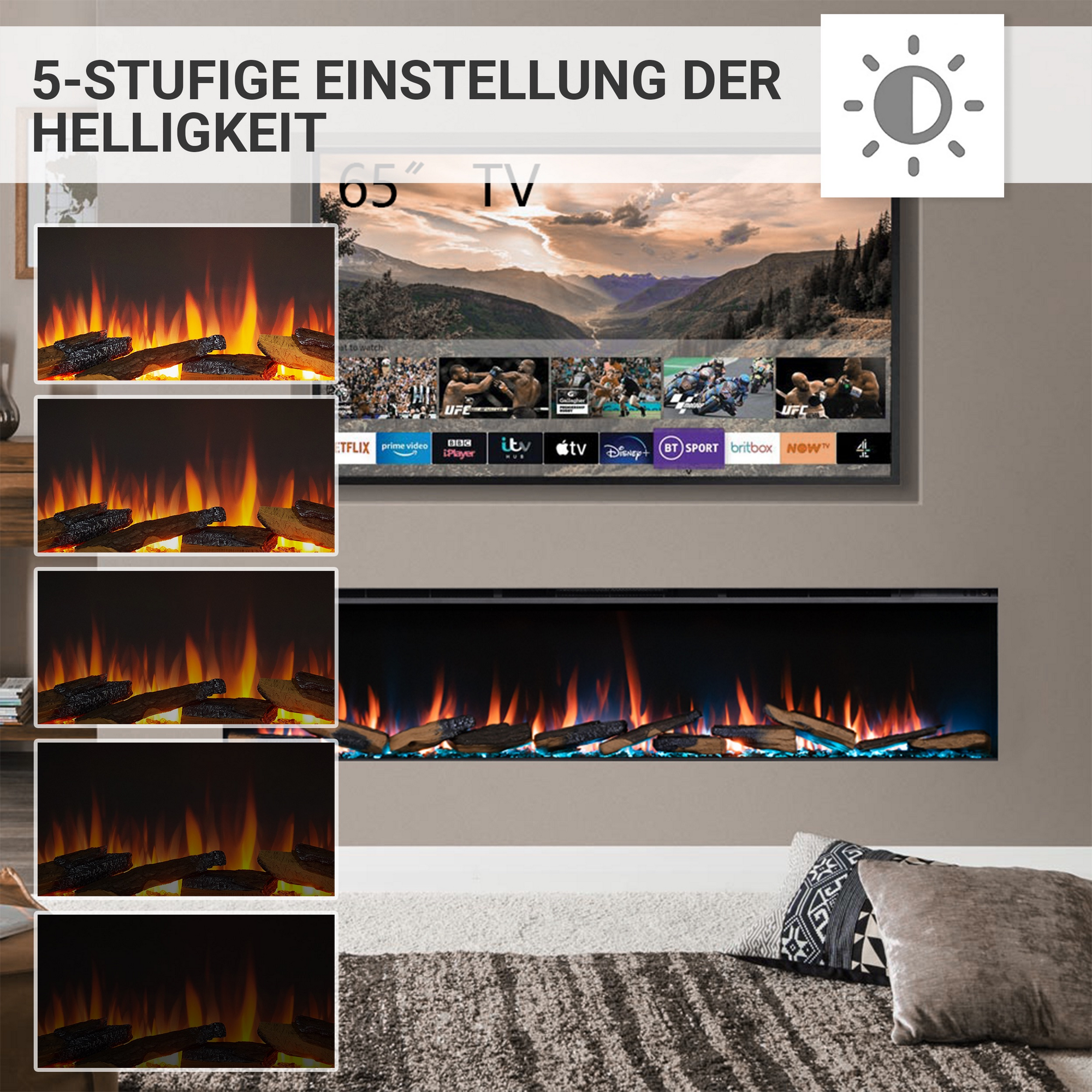 Elektro-Einbaukamin 'Athena 72' schwarz 1500 W, Wifi 3D-Flammeneffekt Fernbedienung 182,8 x 49,5 x 21 cm + product picture