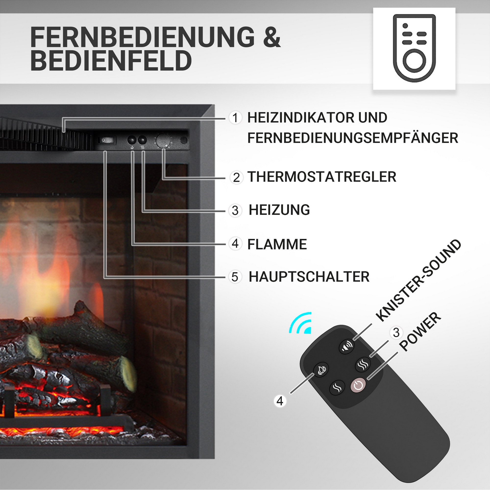 Elektro-Einbaukamin 'Calida 23' schwarz 2000 W, 3D-Flammeneffekt Fernbedienung 63 x 54,5 x 22,3 cm + product picture