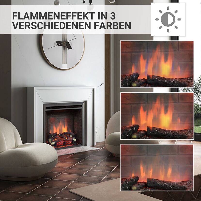 Elektrokamin mit drei verschiedenen Flammenfarben