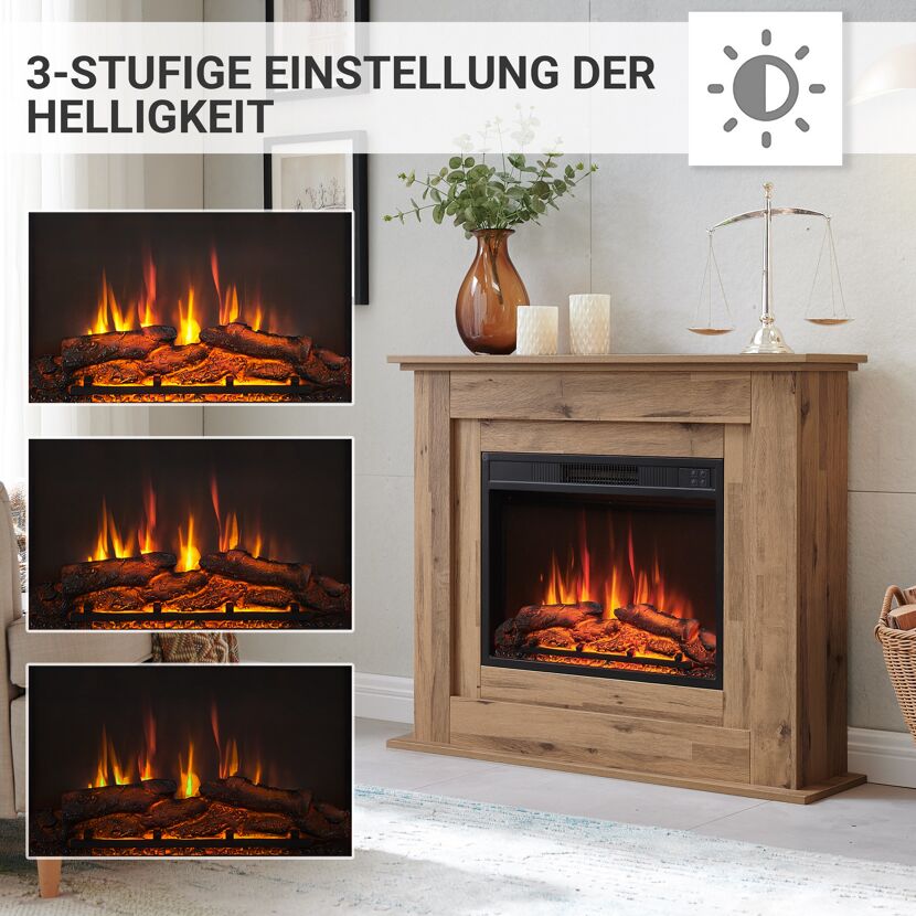 Elektrischer Kamin mit drei Helligkeitsstufen