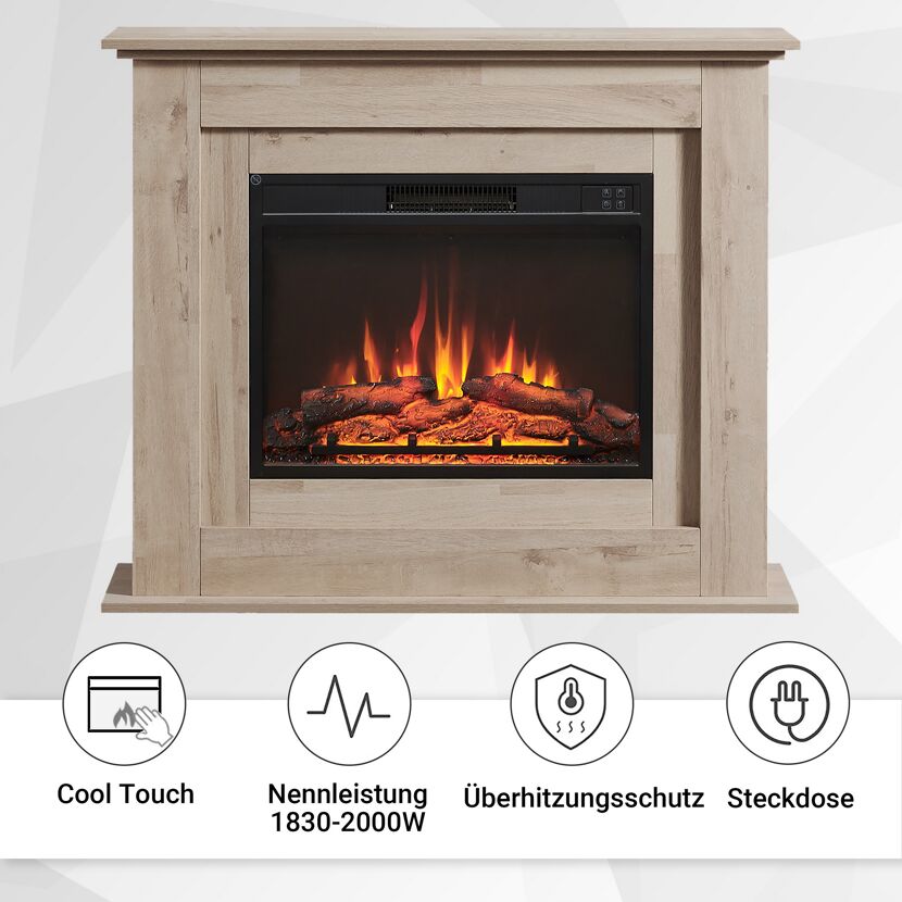 Heller Elektrokamin mit Flammensimulation