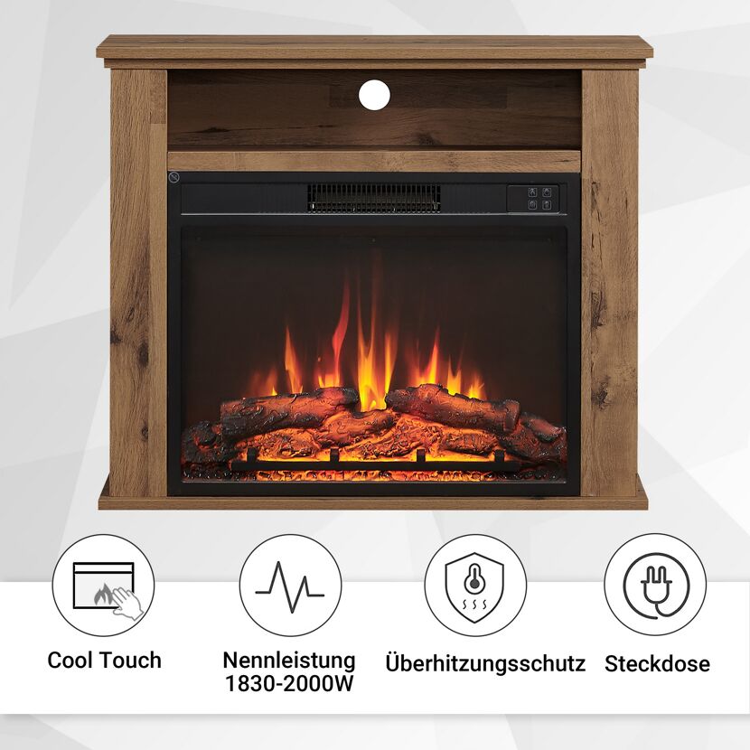 Elektrischer Kamin mit Holzoptik und Flammensimulation