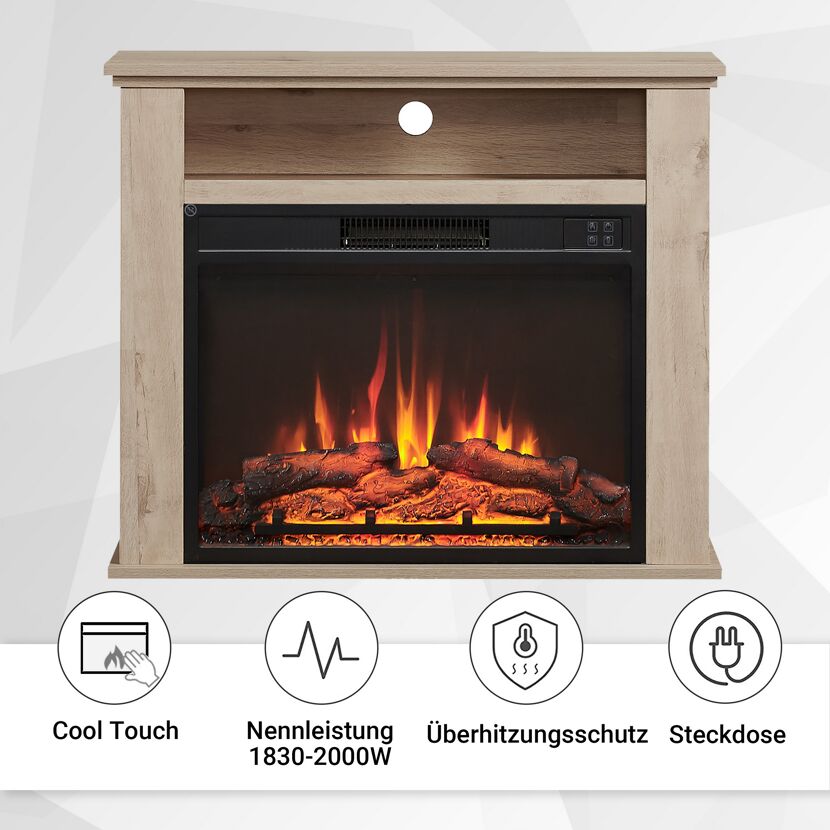 Elektrischer Kamin mit Holzoptik und Flammeneffekt