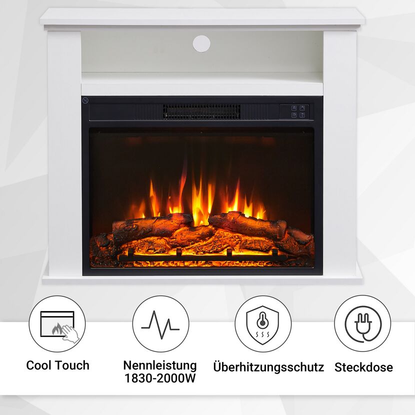 Weißer Elektrokamin mit Deko-Holz