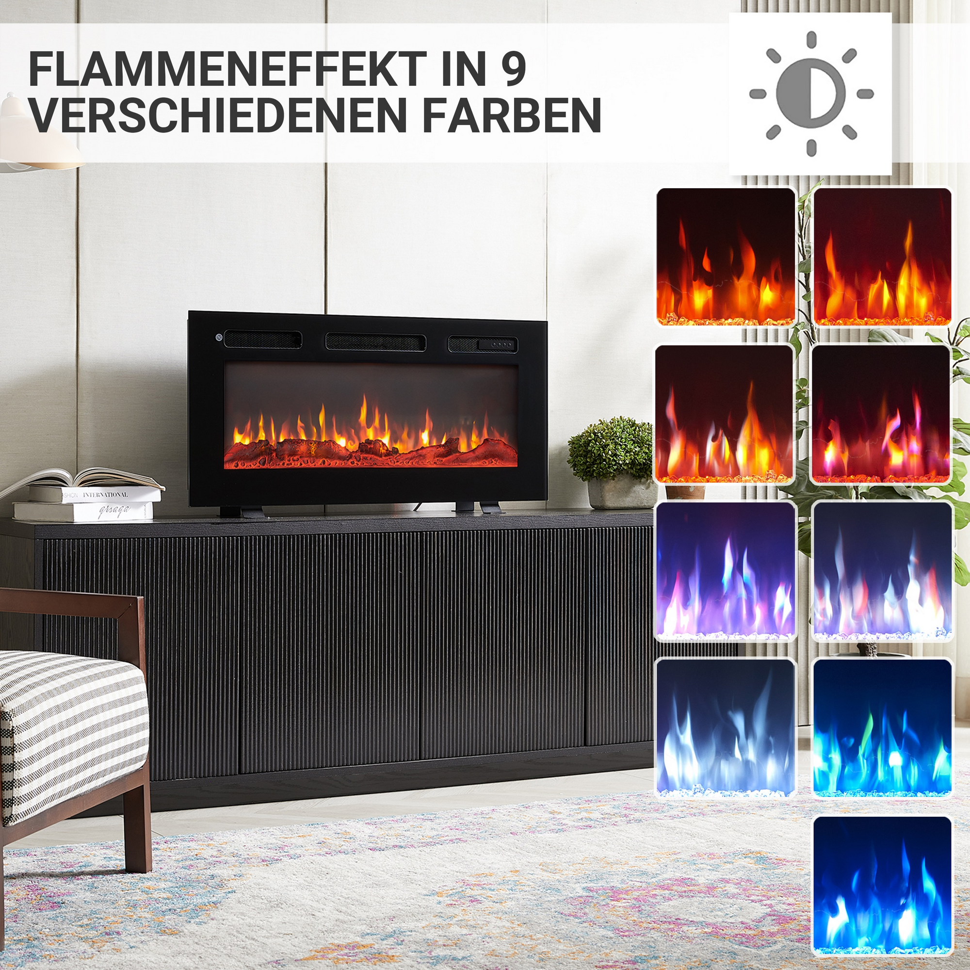 Elektro-Stand-, Wand- oder Einbaukamin 'Leif 36' schwarz 1800 W, 3D-Flammeneffekt Fernbedienung 92 x 43 x 14,3 cm + product picture