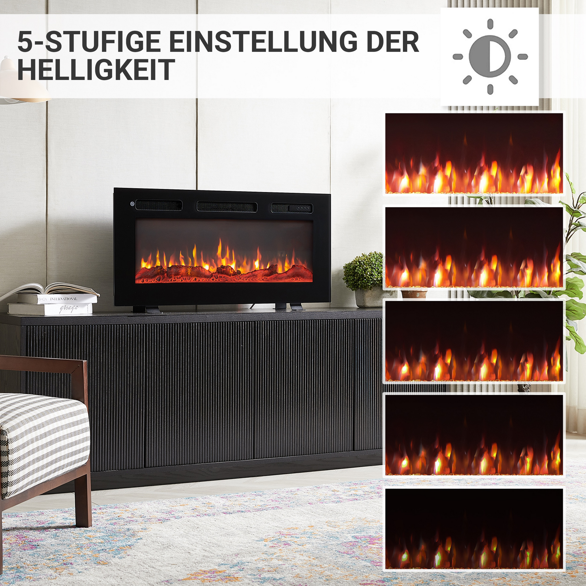 Elektro-Stand-, Wand- oder Einbaukamin 'Leif 36' schwarz 1800 W, 3D-Flammeneffekt Fernbedienung 92 x 43 x 14,3 cm + product picture