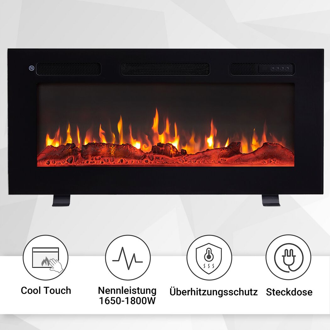 Schwarzer Elektrokamin mit Flammensimulation