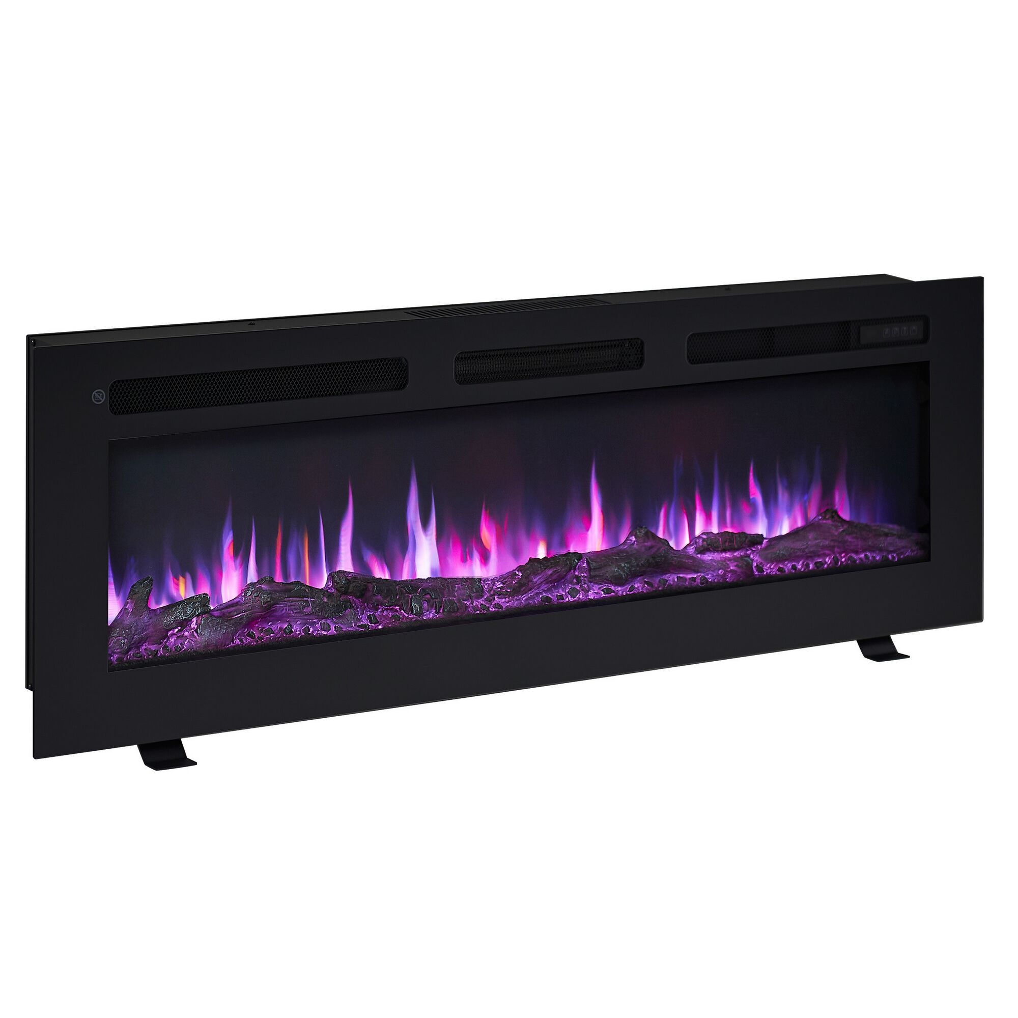 Elektrischer Kamin mit lilafarbener künstlicher Glut