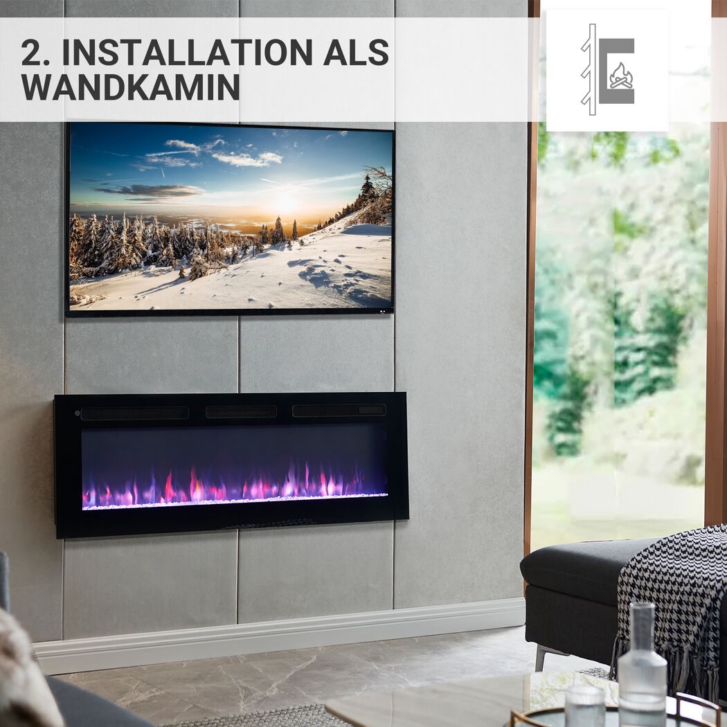 Elektrischer Wandkamin unter Bildschirm