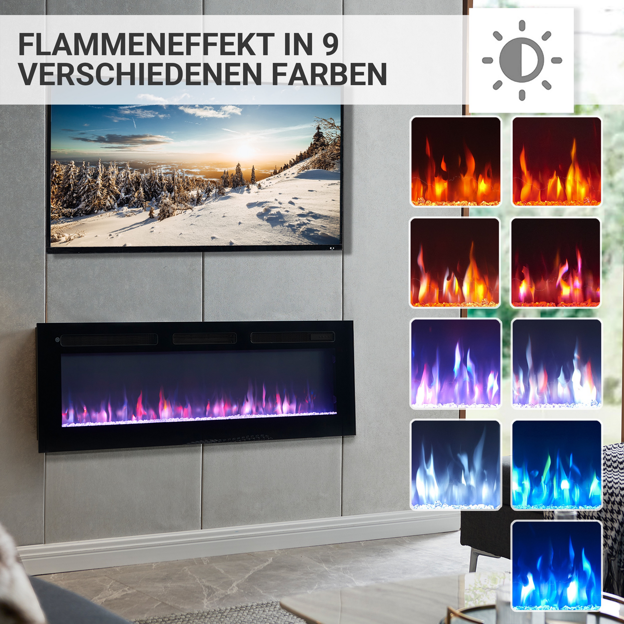 Elektro-Stand-, Wand- oder Einbaukamin 'Leif 50' schwarz 1800 W, 3D-Flammeneffekt Fernbedienung 127 x 43 x 14,3 cm + product picture