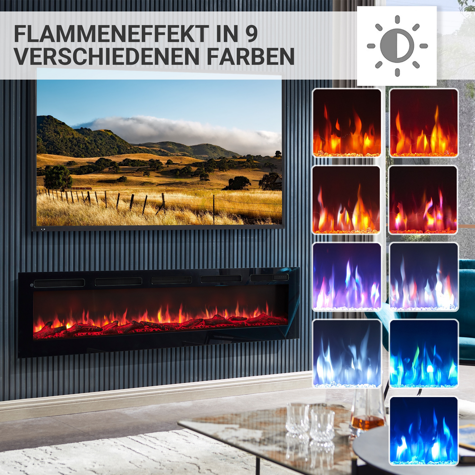Elektro-Stand-, Wand- oder Einbaukamin 'Leif 70' schwarz 1800 W, 3D-Flammeneffekt Fernbedienung 178 x 43 x 14,3 cm + product picture