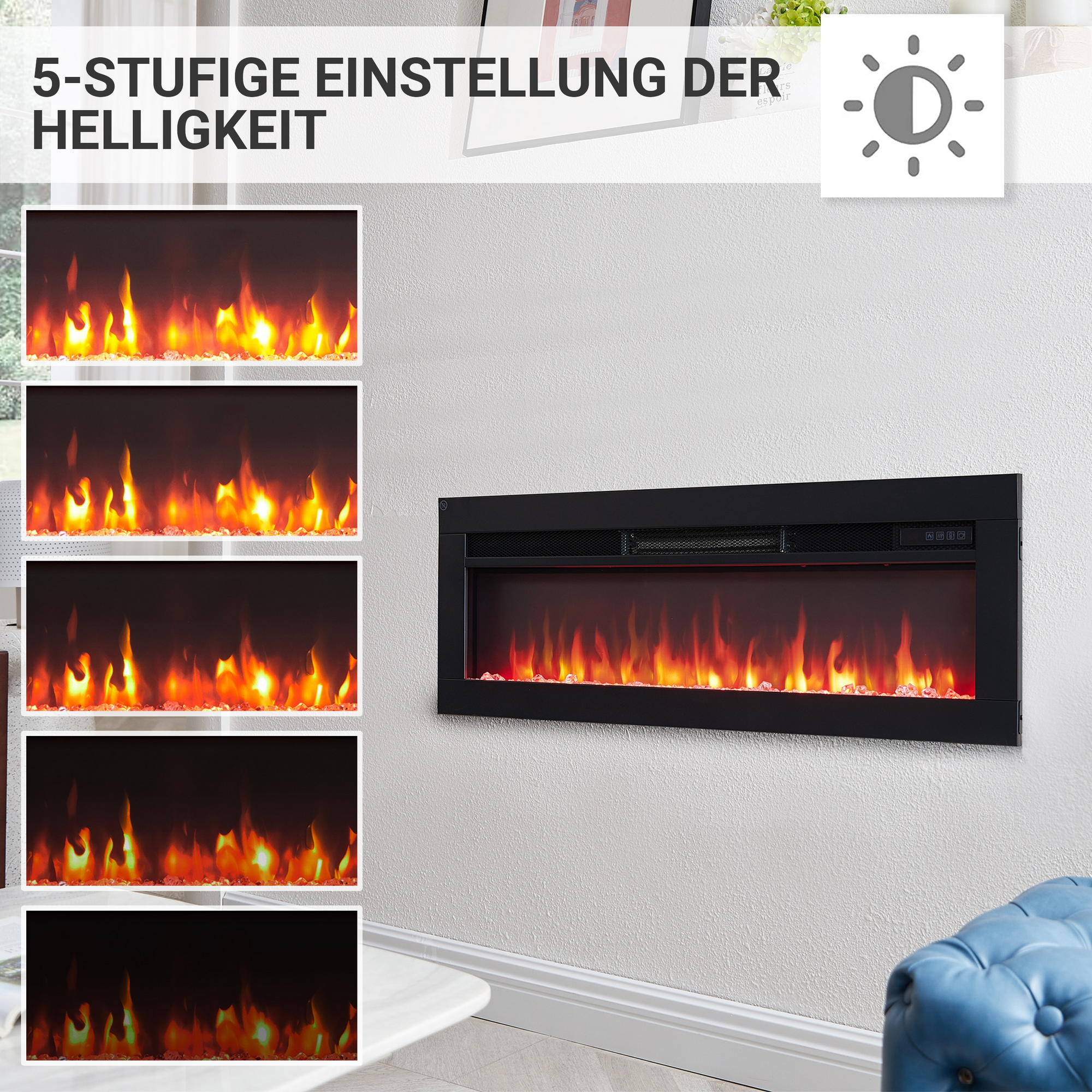 Elektro-Stand-, Wand- oder Einbaukamin 'Agnes 36' schwarz 1800 W, 3D-Flammeneffekt Fernbedienung 92 x 33 x 12 cm + product picture