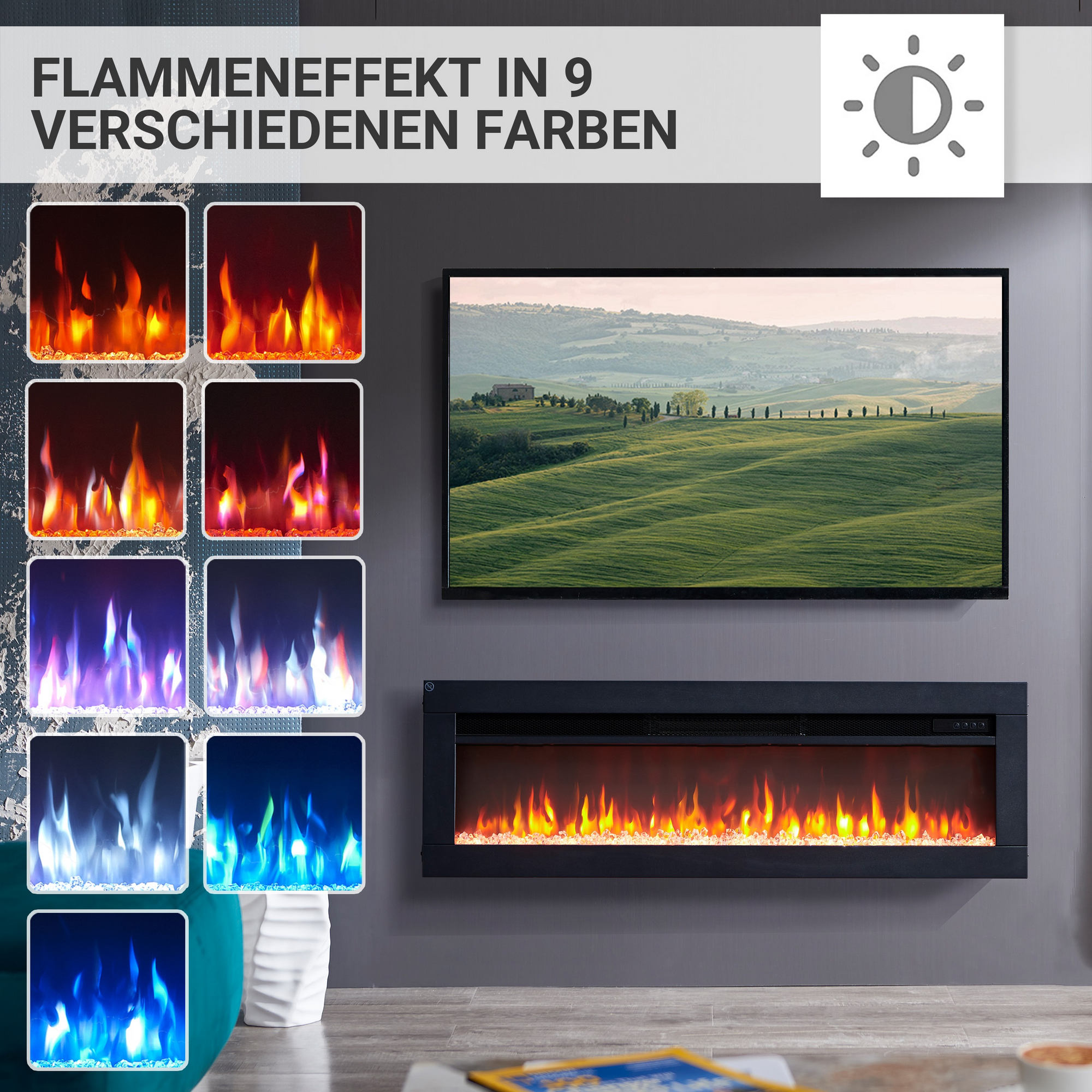 Elektro-Stand-, Wand- oder Einbaukamin 'Agnes 40' schwarz 1800 W, 3D-Flammeneffekt Fernbedienung 102 x 33 x 12 cm + product picture