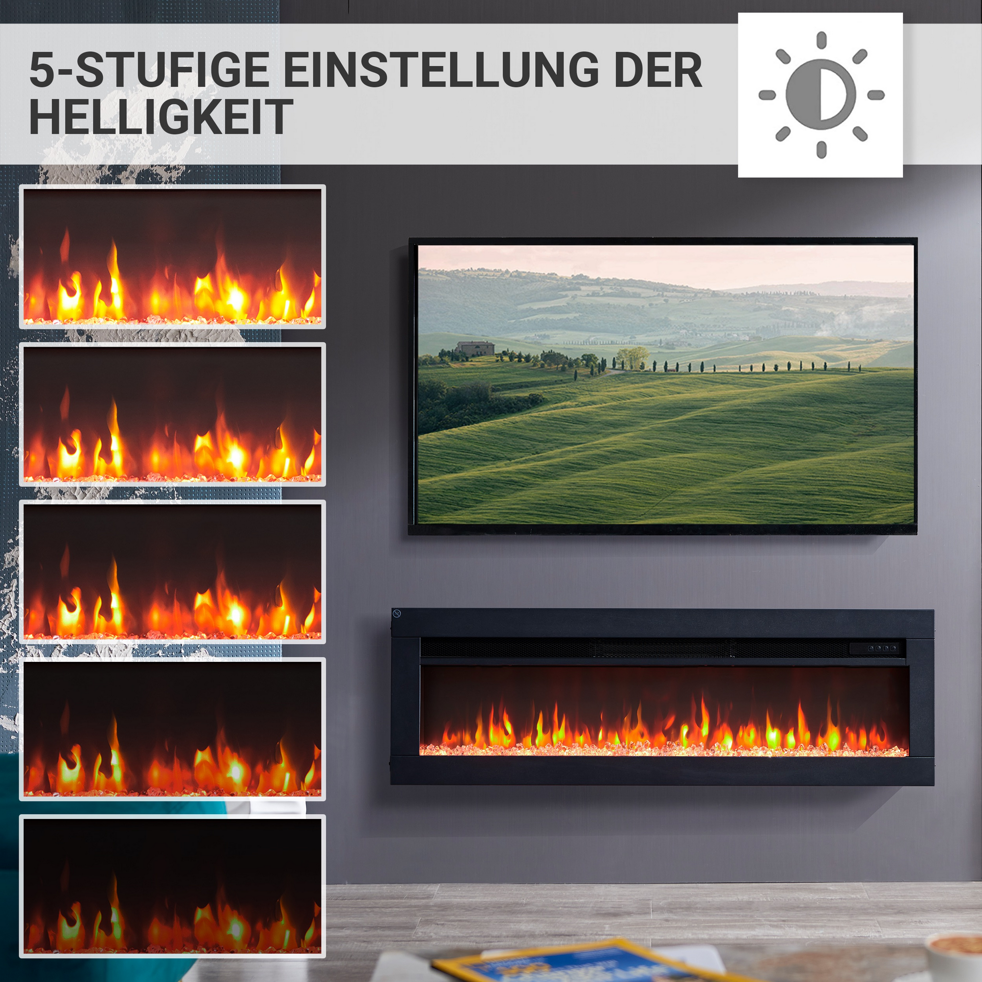 Elektro-Stand-, Wand- oder Einbaukamin 'Agnes 40' schwarz 1800 W, 3D-Flammeneffekt Fernbedienung 102 x 33 x 12 cm + product picture