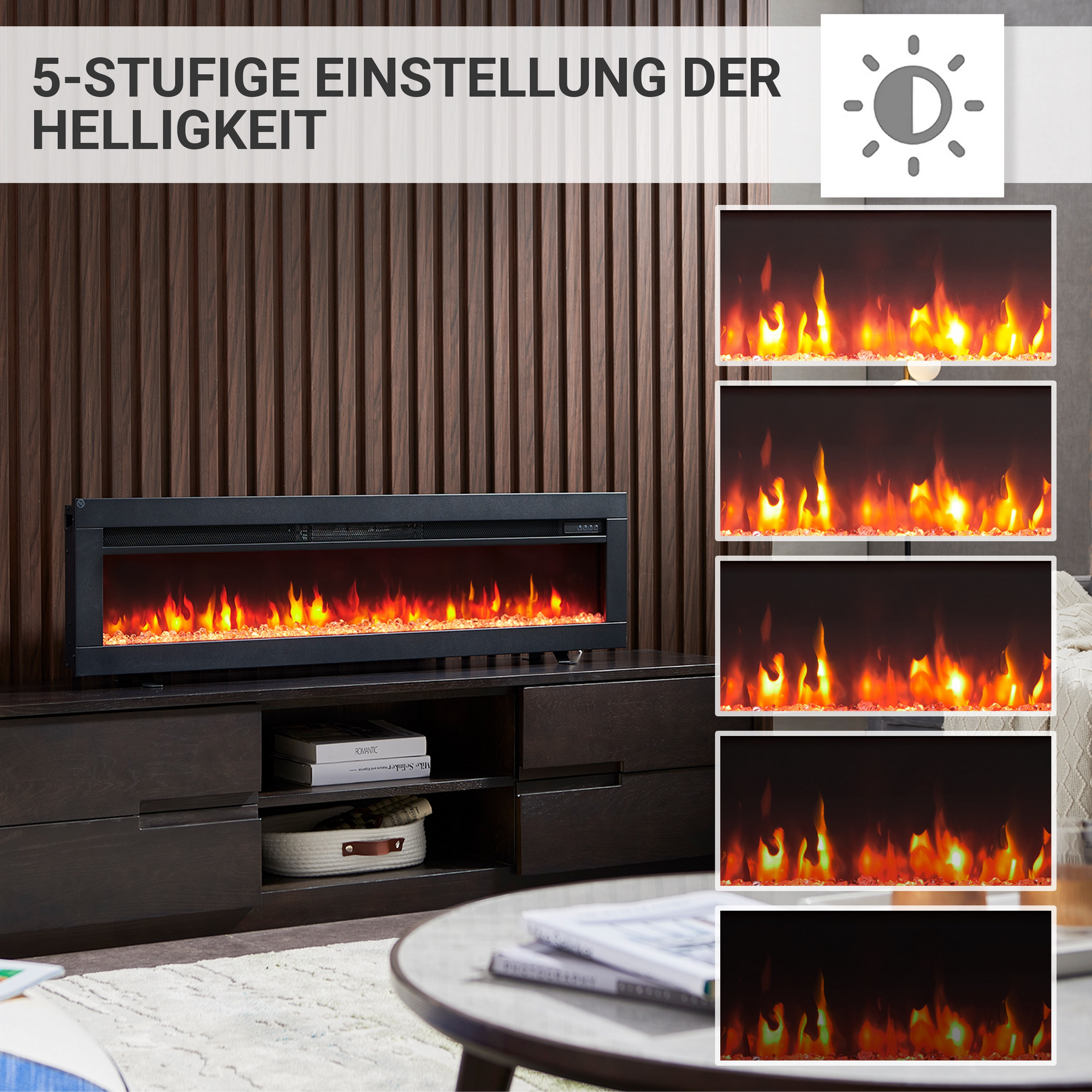 Elektro-Stand-, Wand- oder Einbaukamin 'Agnes 50' schwarz 1800 W, 3D-Flammeneffekt Fernbedienung 127 x 33 x 12 cm + product picture