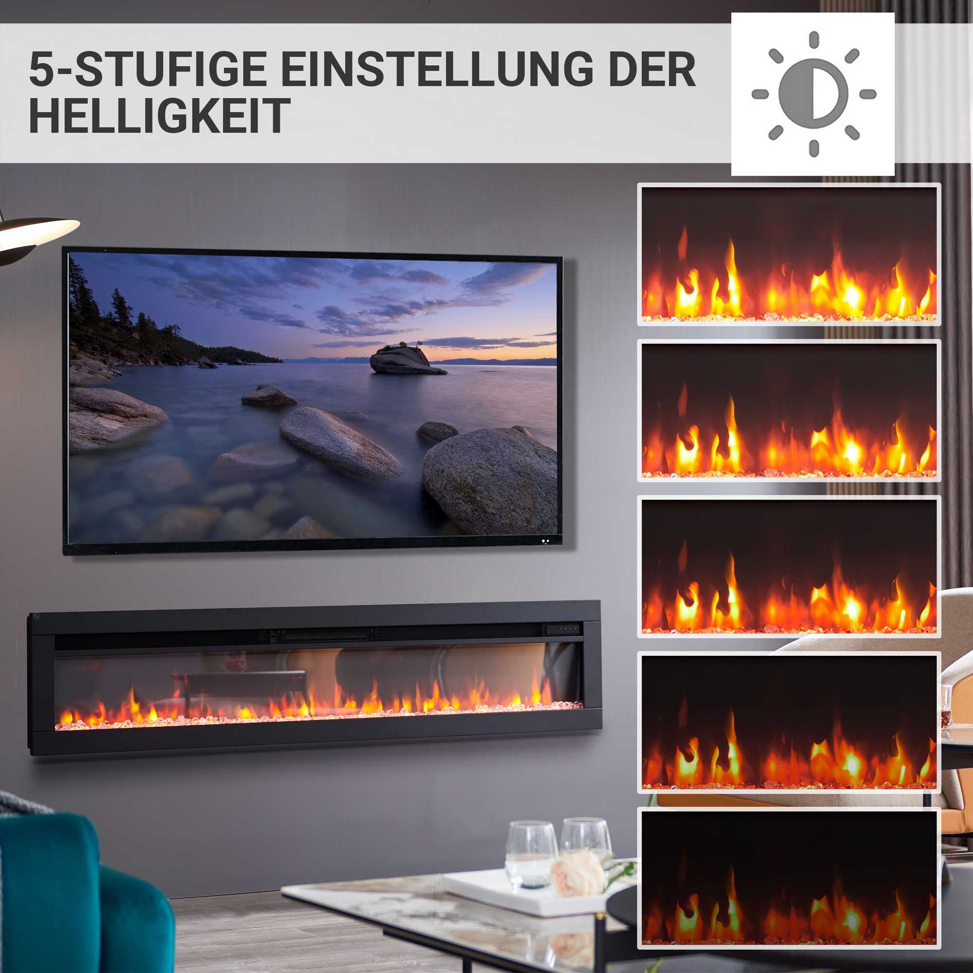 Elektro-Stand-, Wand- oder Einbaukamin 'Agnes 60' schwarz 1800 W, 3D-Flammeneffekt Fernbedienung 152,5 x 33 x 12 cm + product picture