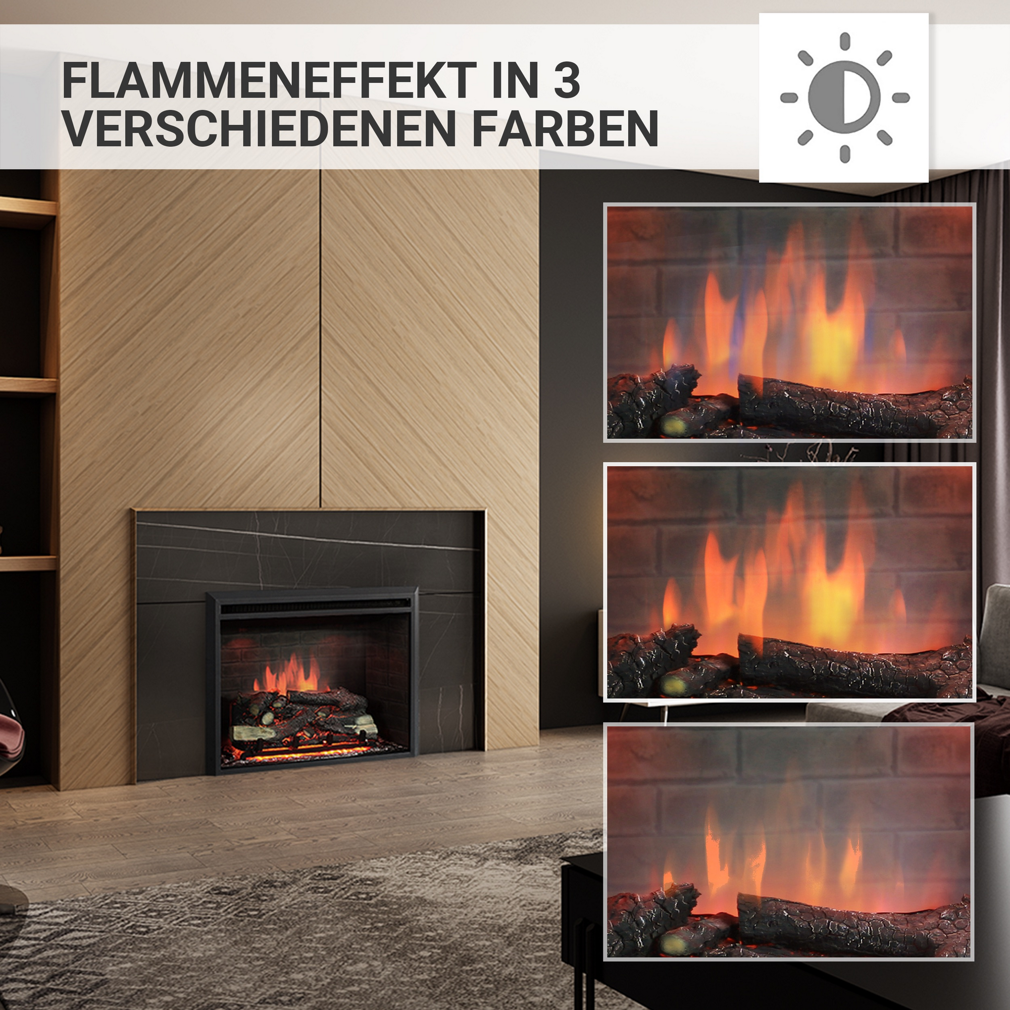 Elektro-Einbaukamin 'Calida 33' schwarz 2000 W, 3D-Flammeneffekt Fernbedienung 89 x 68,5 x 22,3 cm + product picture