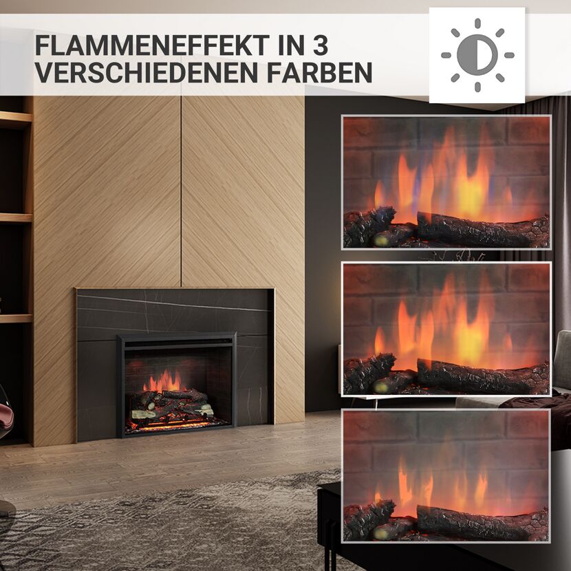 Elektrokamin mit drei verschiedenen Flammenfarben