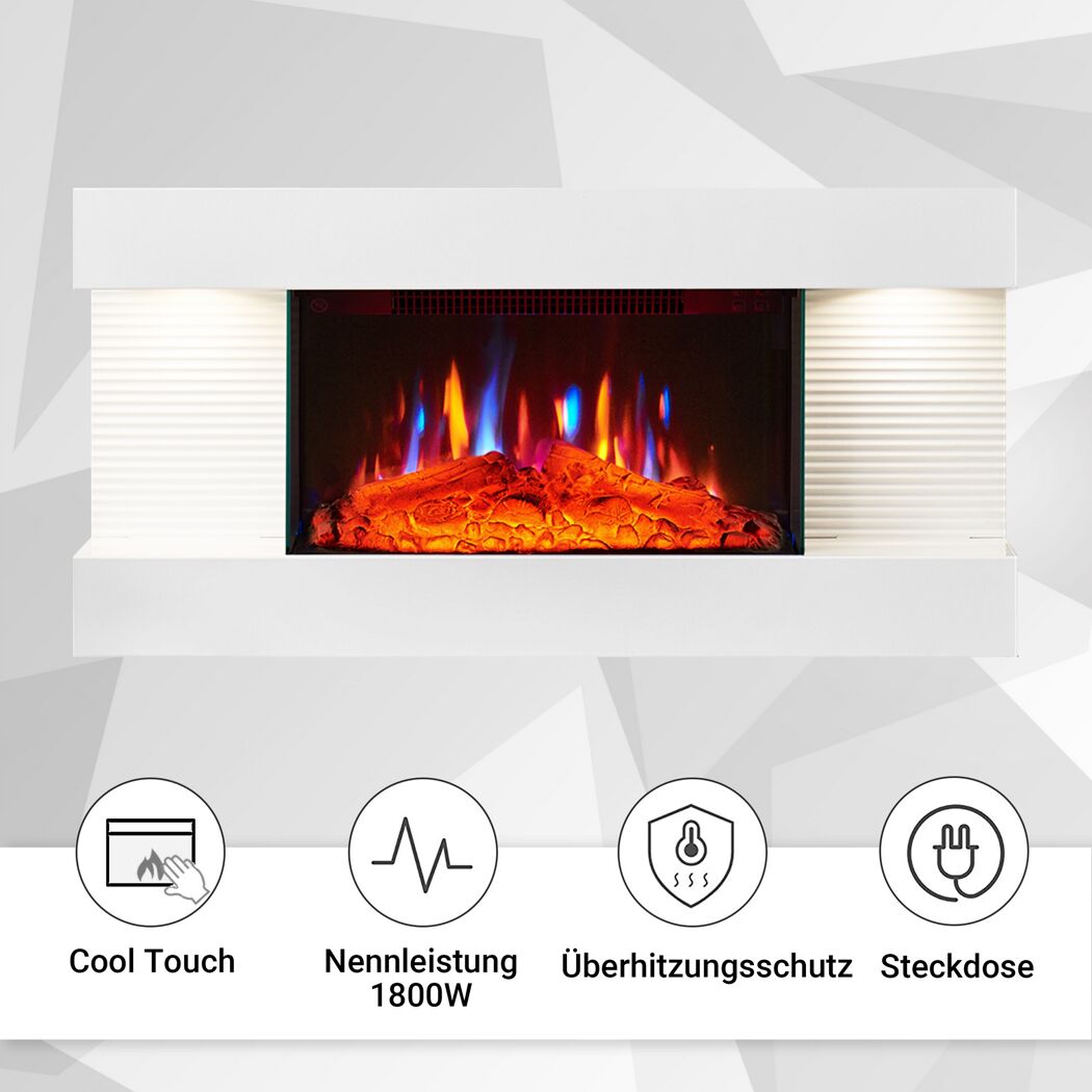 Weißer Elektrokamin mit Flammensimulation