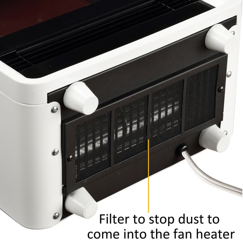Staubfilter an der Unterseite eines Heizlüfters