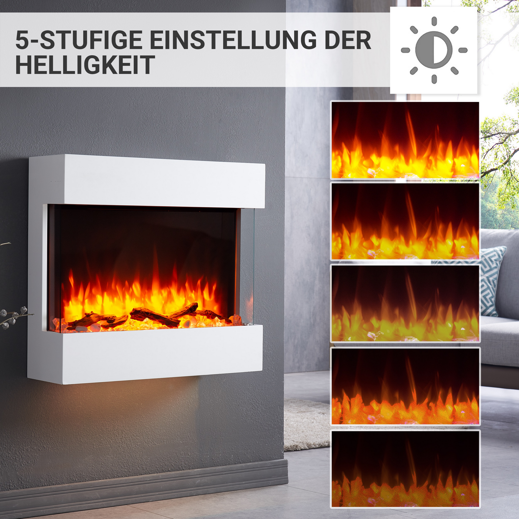 Elektro-Wandkamin 'Alva' weiß 2000 W, 3D-Flammeneffekt Fernbedienung 72,6 x 63,4 x 20 cm + product picture