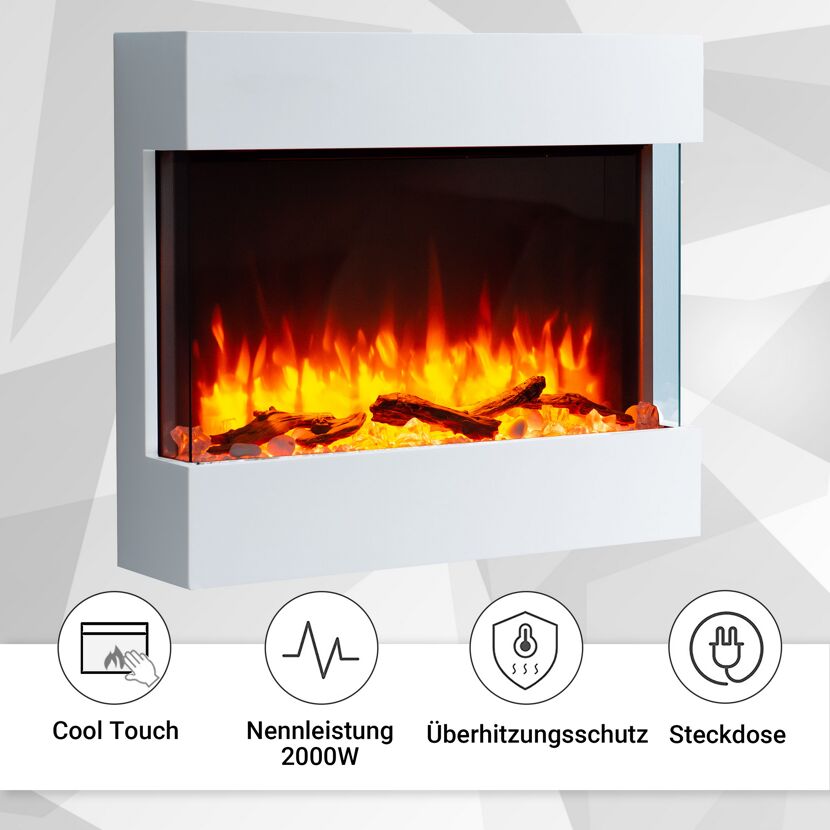 Weißer Elektrokamin mit Flammensimulation