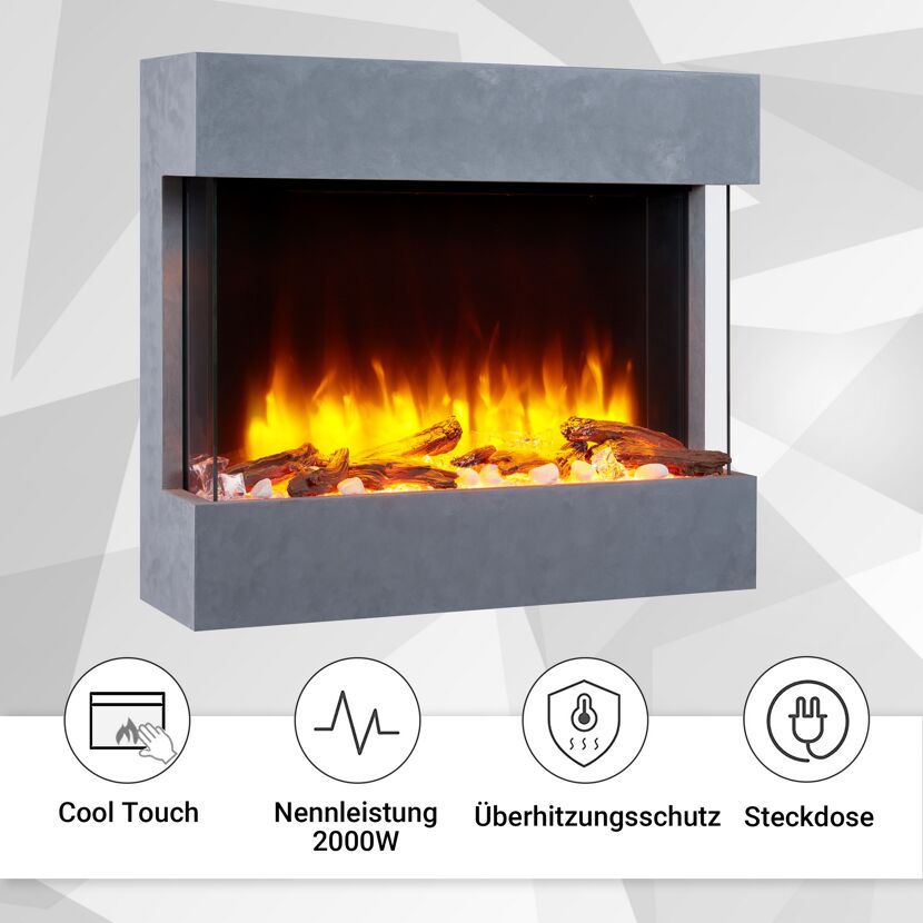 Elektrischer Wandkamin mit Flammensimulation