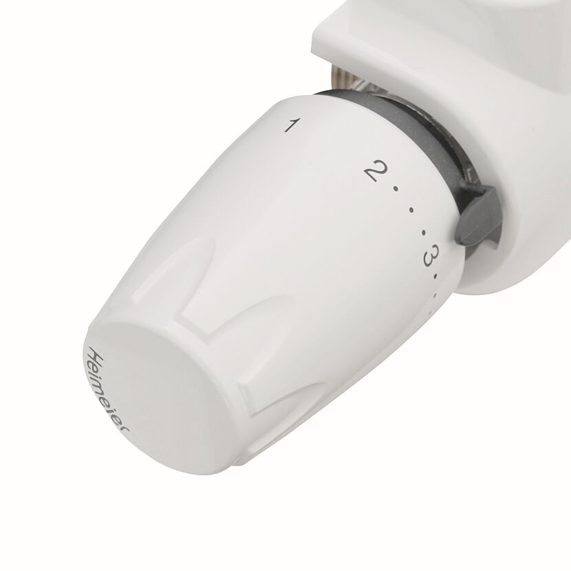 Weißer Heizkörperthermostat.