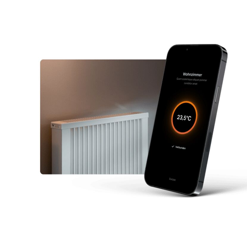 Heizung und Smartphone mit Temperaturanzeige