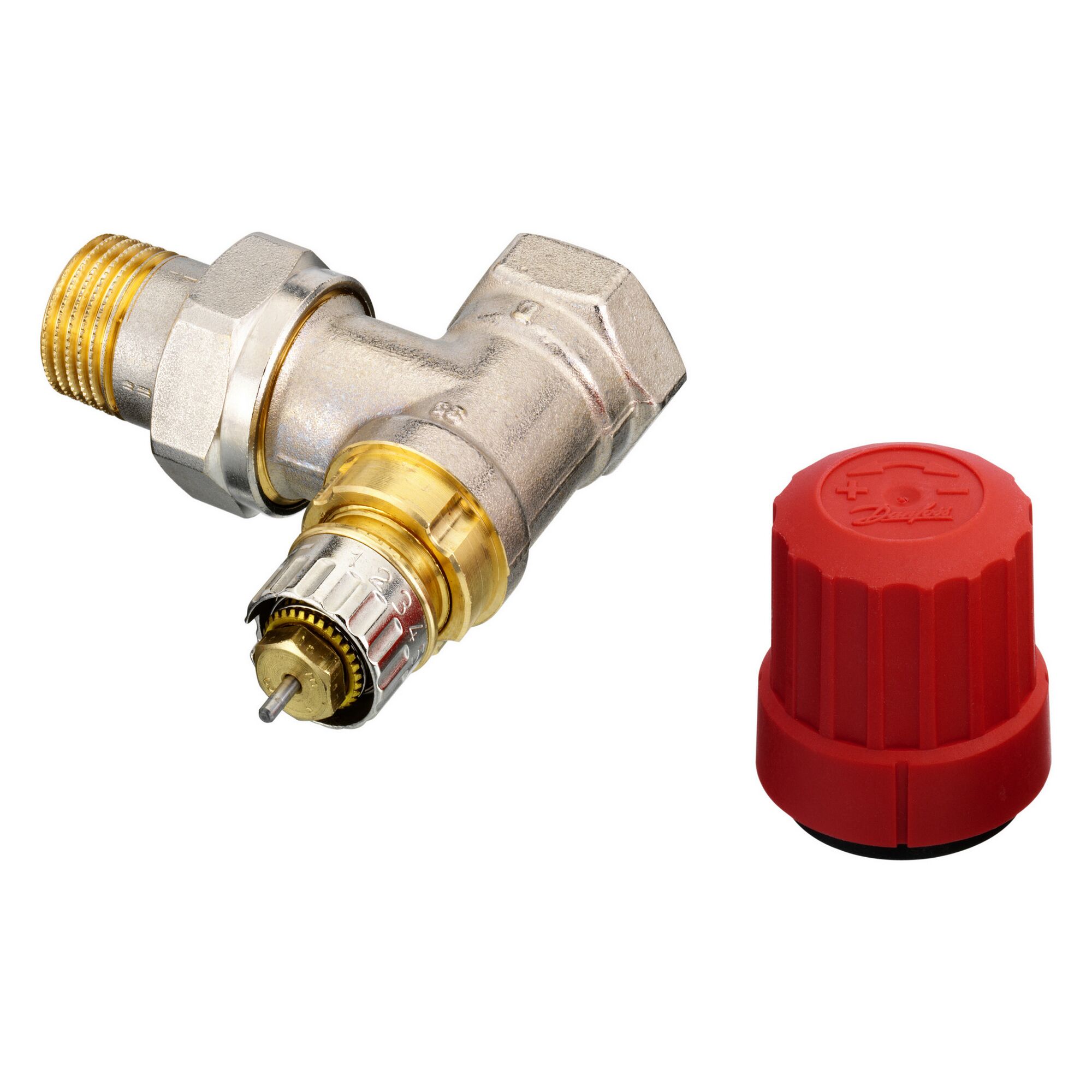 Thermostatventil mit roter Abdeckung