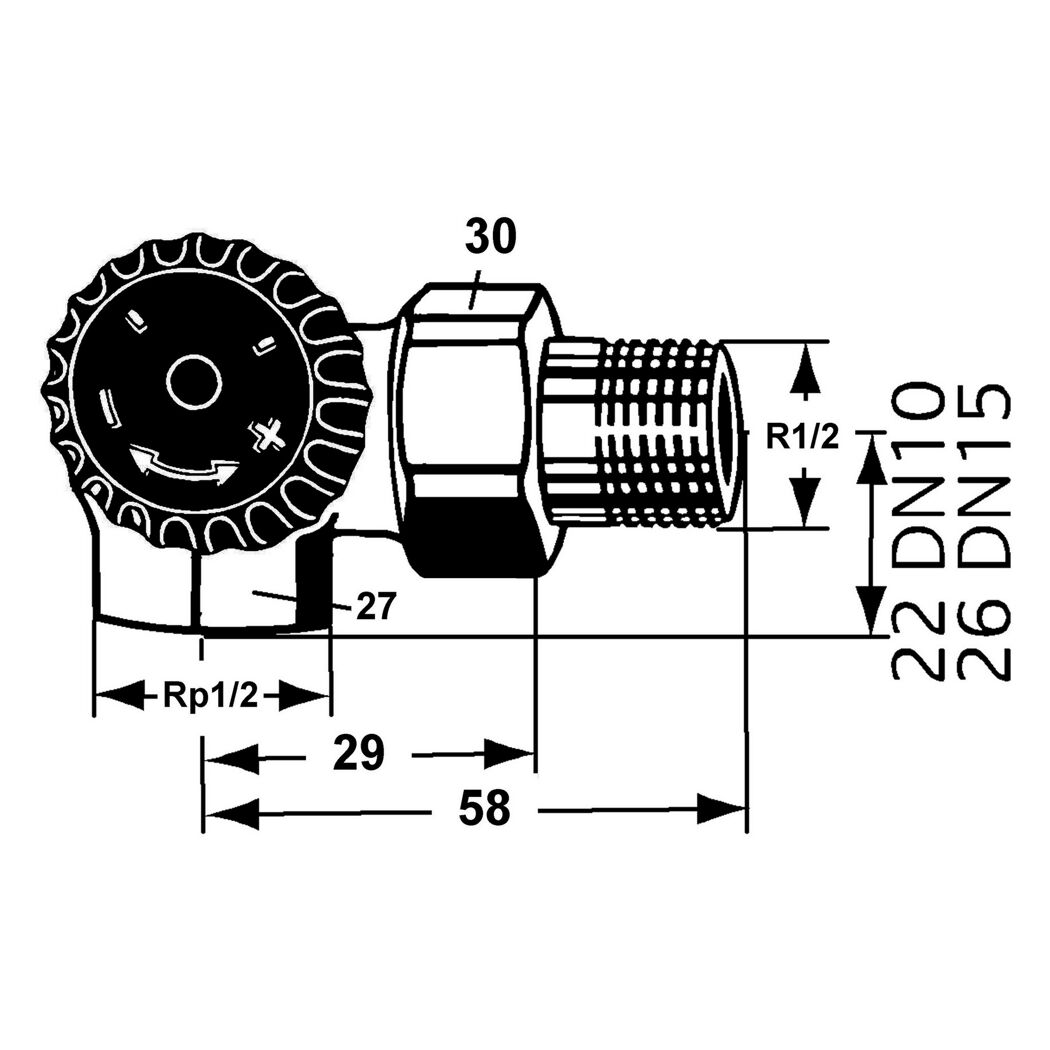 Thermostat-Eck-Ventilunterteil 1/2 Zoll