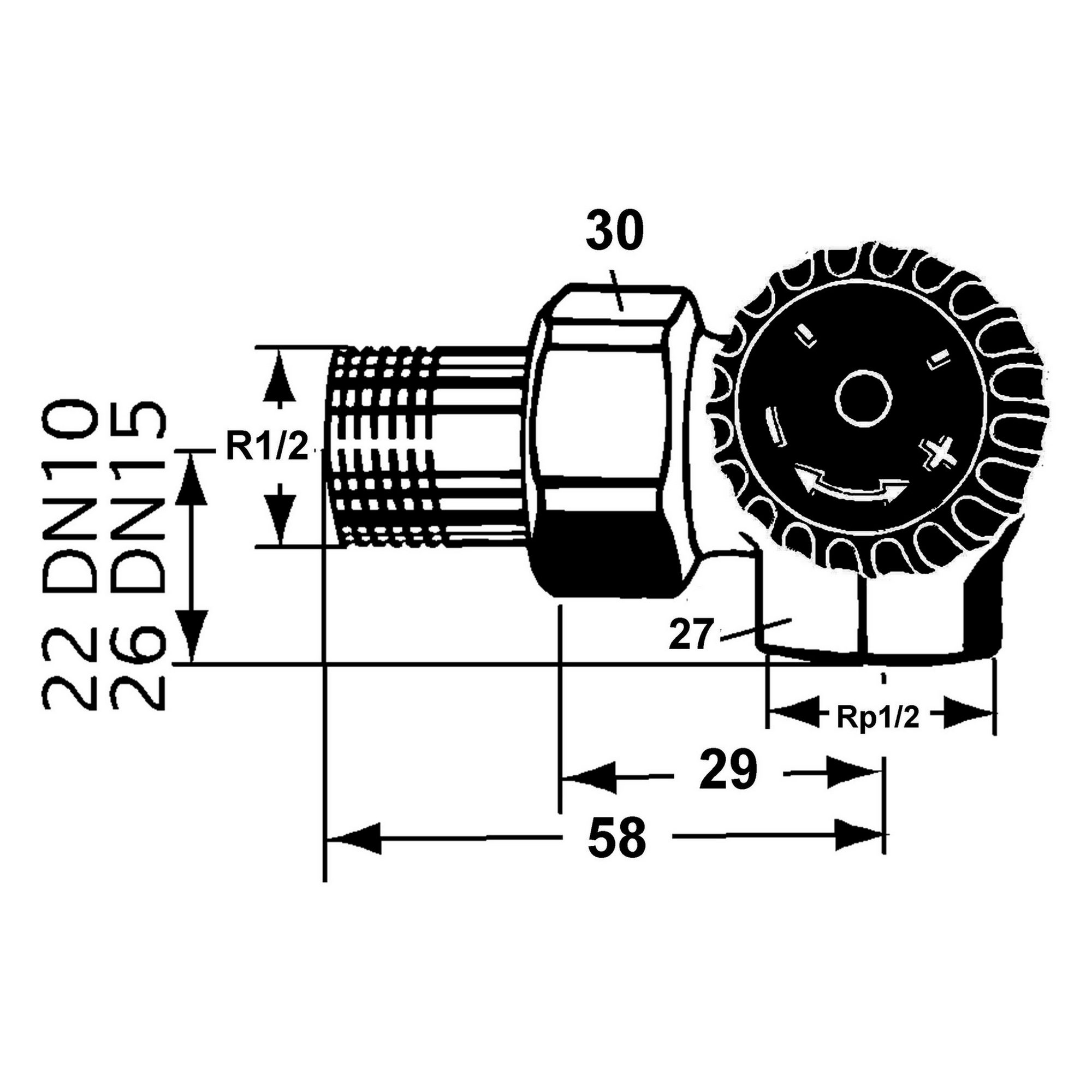 Thermostat-Eck-Ventilunterteil 1/2 Zoll