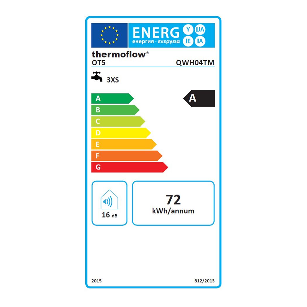 Energielabel für thermoflow OT5 Warmwasserspeicher, Energieeffizienzklasse A