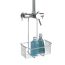 Dusch-Caddy mit zwei blauen Flaschen und Thermostat