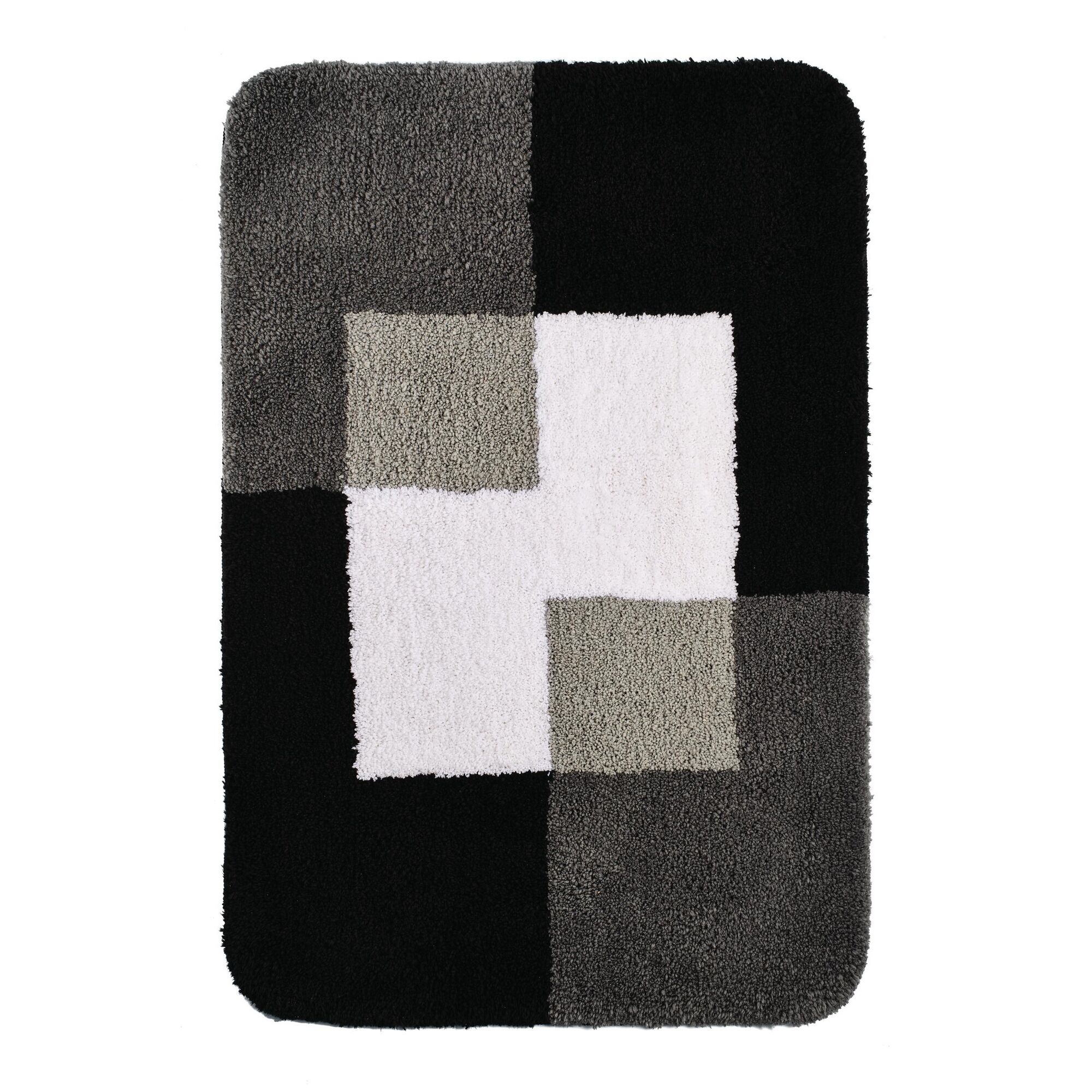 Grauer Teppich mit schwarz-weißem Muster